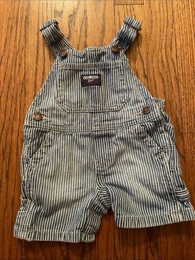 OshKosh B'gosh Navy and White Striped Toddler Short Overalls